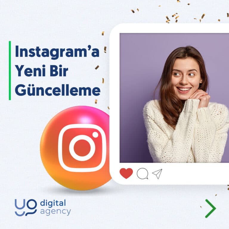 Bu görselde instagram fotoğraf çerçevesi içinde mutlu bir kadın görseli yer alıyor. Görselin üzerinde 3d daire instagram logosu da bulunuyor. Instagram'a Yeni Bir Güncelleme yazısı yer alıyor. Bu görselin bilgi veren bir sosyal medya gönderisi olduğu anlaşılıyor.