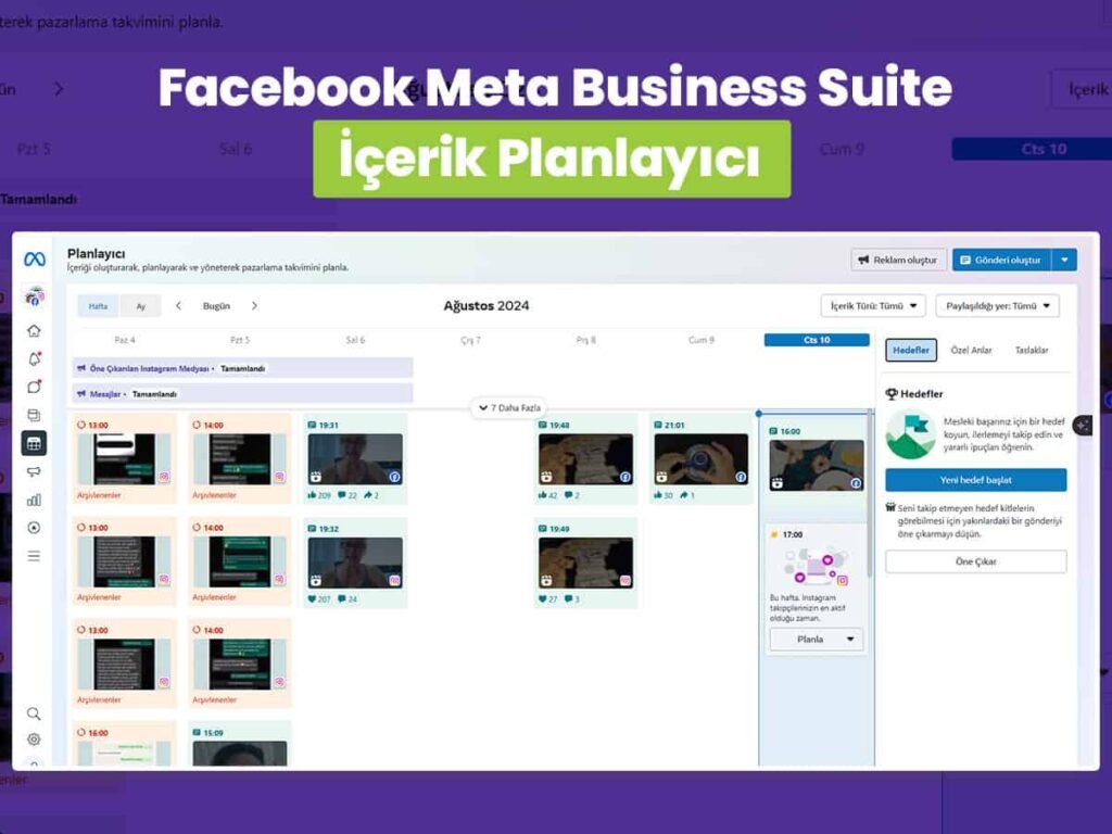 bu görselde facebook meta business suite uygulamasının planlayıcı arayüzü gösteriliyor